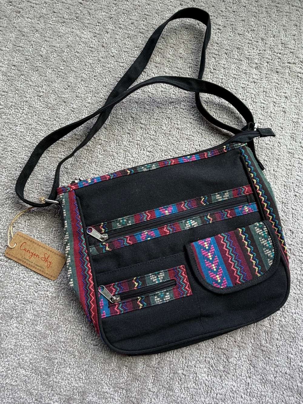 Black Southwestern Print Crossbody Bag